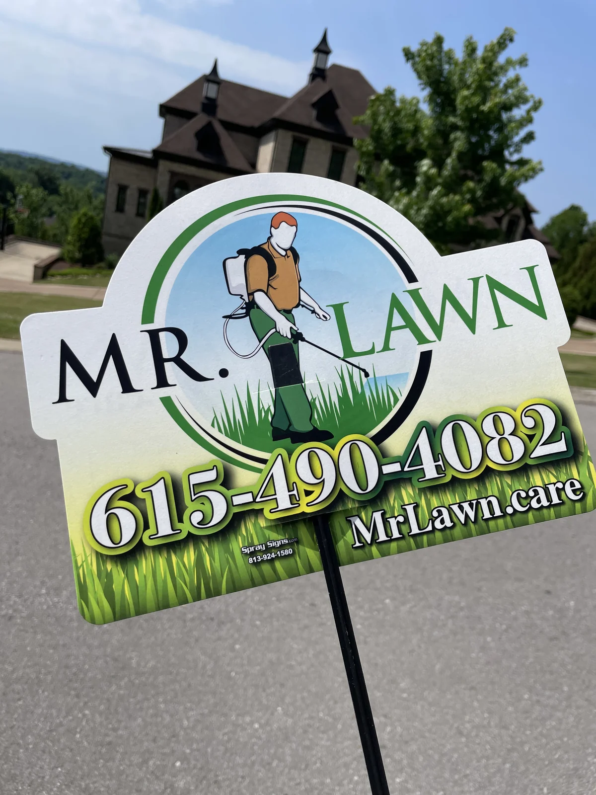 Mr Lawn Service Yard Sign with Phone Number in Cool Springs — Mr. Lawn Care, Middle Tennessee lawn treatment
